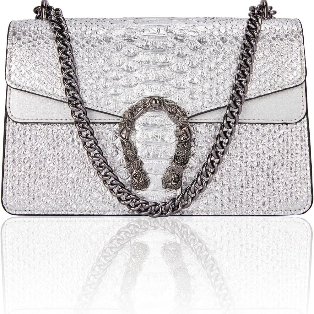 Crossbody Bag and Satchel Purse for Women - Fashion Snake Print Chain Purse Luxu